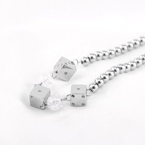 Unisex <b>Titanium</b> Steel Beaded Dice Necklace Geometric Ball Shape Hip Hop Punk Style Fashion Jewelry XYB0067 - Product Image 2