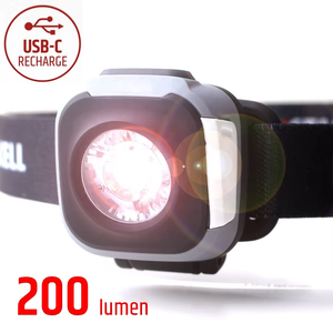 Linterna Frontal Recargable Tipo-C de 200 Lúmenes IPX4 90 °   Linterna Frontal Pivotante de 4 Modos con Luz Roja para Camping, Senderismo y Correr - Product Image 1