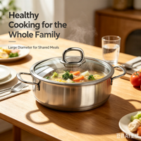 Ensemble de casseroles de style américain en acier inoxydable écologique de haute qualité, sans revêtement, avec couvercle en verre, compatible induction
