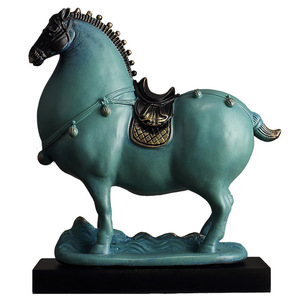 Tang Dynasty Horse Resin Figurines Green Color <b>Tabletop</b> Decor For Living Room Entryway - Product Image 5