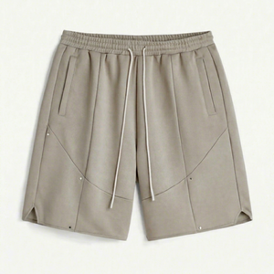 <b>Men's</b> Pleated Drawstring Mid Waist Breathable Sporty Knitted Cotton Plain Dyed Casual Gym Sweat <b>Shorts</b> Custom Logo Streetwear - Product Image 1