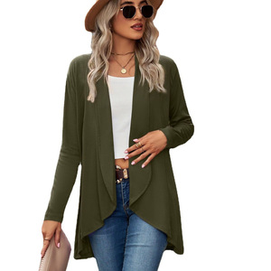 Soft Knit <strong>Cardigan</strong> Ladies Open Front <strong>Waterfall</strong> Collar Asymmetrical Hem Longline Cozy Chic Casual Daily Street Wear Wholesale - Product Image 2