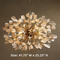 Lustre moderne de luxe en laiton blanc avec pétales en céramique de 42 pouces pour salon