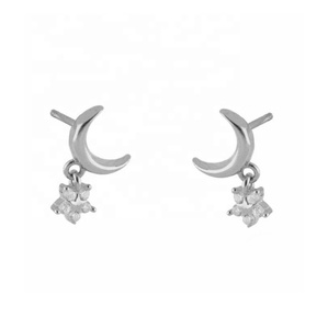 Bông Tai Đá CZ Dễ Thương Hình Ngôi Sao Và Mặt Trăng Nhỏ Quyến Rũ Kim Cương Bạc Sterling 925 Gemnel - Product Image 5