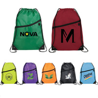 Sac à dos promotionnel personnalisé en polyester 210D imperméable noir avec cordon de serrage, poche zippée et logo – Idéal pour le sport et les cadeaux
