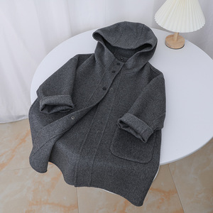 Cappotto Lungo con Cappuccio per Bambini in Pura Lana Doppia Faccia 100% Alta Qualità Caldo e alla Moda 100-160cm Soprabito Invernale per Bambini - Product Image 5