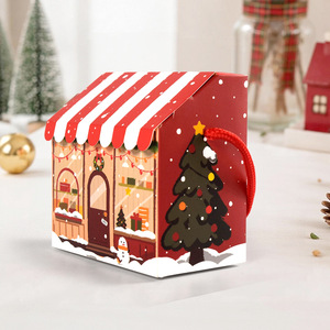 Boîte cadeau de Noël luxueuse et personnalisable, rouge, avec poignée en corde, pliable, pour pâtisseries, design créatif en forme de cabane de Noël, boîte cadeau d'accompagnement - Product Image 3