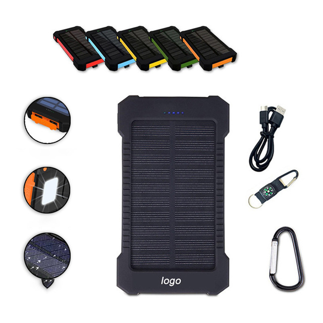 20000mAh Dual USB Solar Power Bank Waterproof Polymer Battery Charger LED Light Ultra-Thin 10000mAh Portable Power Banks