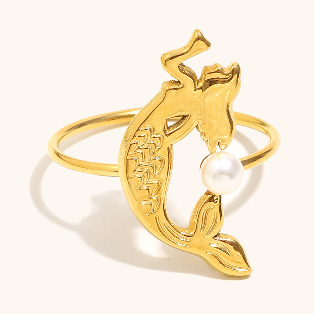 Dingran Русалка имитация жемчуга Ювелирное кольцо изящное 18k позолоченное кольцо 316l нержавеющая сталь женские украшения