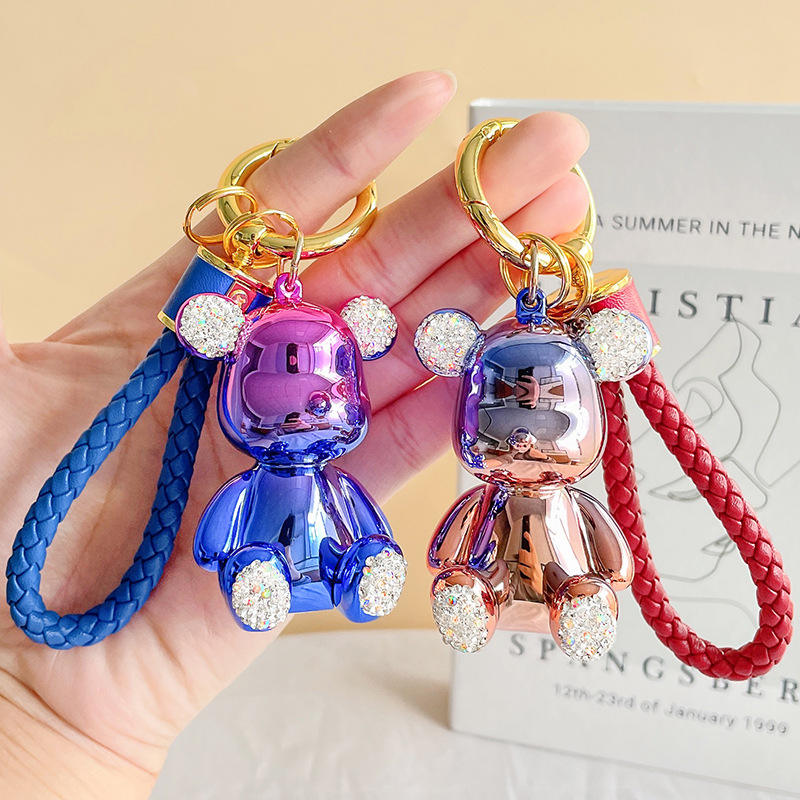 Electroplated Bling Crystal Rhinestone Bear Keychain Girly Charm Pendant  Keyring Teddy Bear Key Chain Cute Diamond Bear Keychain - Main Image