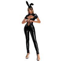 Combinaison pour femmes Sexy Wet Look Pvc Latex Crotchless Catsuit Open Crotch Erotic Shiny PU Leather Jumpsuits Sexy Bunny Girl Cosplay Clubwear