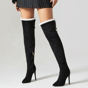 Large Size 48 Top Fur Over Knee High <b>Boots</b> Women's Stiletto Suede Long Booties Winter Thin Heels Warm Wide Leg Fit - Product Image 4