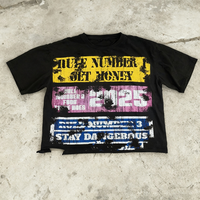 T-shirts graphiques déchirés YOUMI pour hommes, coupe oversize et courte, en molleton bouclette, imprimés DTG, personnalisés par les fabricants de vêtements YOUMI