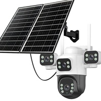 Cámara de Seguridad Inalámbrica con Panel Solar de 6MP y 3 Pantallas, Cámara CCTV Solar de Seguridad para Exteriores con 3 Lentes y WiFi