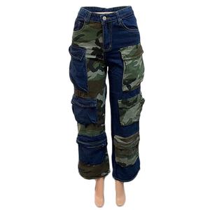 ZHEZHE Fashion Trendy Camouflage Print <strong>Women's</strong> Denim Pants High Waist <strong>Camo</strong> Cargo Pants Ladies <strong>Trousers</strong> - Product Image 4