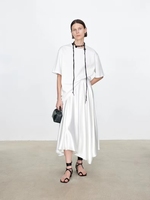 Robe en satin 2026SS 1973 en acétate épais à manches longues, style uni pour filles, technique de tissage pour printemps-automne, utilisée comme doublure