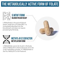 L-Méthylfolate 5-MTHF 15mg Plus Méthyl B12 Forme Active Capsules Végétaliennes Faible Teneur en Sucre Soutien Cérébral, Humeur, Cœur et Nerfs Complément Alimentaire