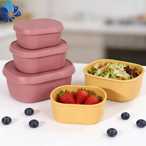 Silicone Oval <b>Lunch</b> Box <b>Set</b> 3-Piece Airtight Microwave Safe Portable For Office Workers Solid Color Rectangle Shape - Product Image 2