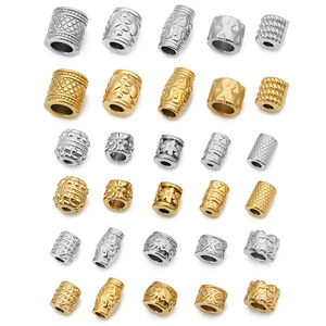 Gold-Plated Stainless Steel Carved <b>Spacer</b> Beads | Large Hole Textured Barrel Beads for DIY Jewelry Making | Bracelet & Necklace - Product Image 2