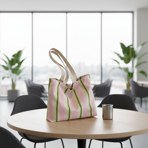 Bolsa <span class=keywords><strong>de</strong></span> Lona a Rayas Personalizable <span class=keywords><strong>de</strong></span> Gran Capacidad con Asas Beige para el Uso Diario - Product Image 1