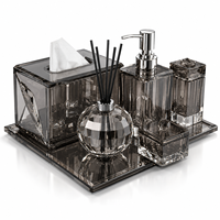 Ensemble d'accessoires de salle de bain de luxe 5 pièces en cristal avec boîte à mouchoirs, distributeur de savon, diffuseur de parfum, pot à cotons-tiges et accessoires de vanité