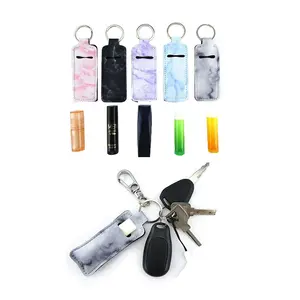 Factory Price Neoprene Lipstick Perfume Holder Keychain Multiple Patterns Wrist Strap Keychains With Custom Logo