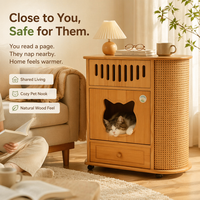 Meuble pour chat en rotin naturel, table d'appoint multifonctionnelle pour humain et animal, armoire de rangement pour animaux de compagnie