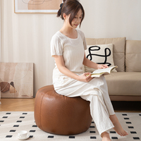 Pouf rond en similicuir PU, repose-pieds compact avec panneaux cousus, siège d'appoint pour canapé, salon, chambre, coin lecture