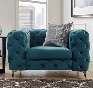 Divano Chesterfield a Tre Posti in Velluto Verde, Lusso Tradizionale in Tessuto per Soggiorno, Appartamento, Hotel, con Lavorazione Trapuntata - Product Image 5