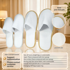 Chaussons d'hôtel jetables personnalisés en tissu éponge - Semelle antidérapante en EVA de 4 mm, chaussons d'intérieur pour invités avec éponge de 2 mm pour l'hôtellerie - Product Image 1