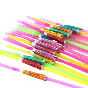 Pailles à boire en <span class=keywords><strong>plastique</strong></span> jetables colorées en gros, motif parapluie pour fêtes hawaïennes Luau, taille personnalisée - Product Image 5