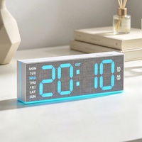 Holzmaserung Heimdekoration Elektronische LED Minimalistische Digitale Großdisplay-Tischuhr USB-Radio Multifunktions-Ambientelicht für