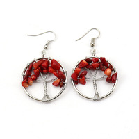Pendientes de Árbol de los Deseos Hechos a Mano con Hilo Plateado y Cuentas de Cristal Natural Arcoíris, Lapislázuli y Turquesa