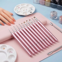 Ensemble de pinceaux magnétiques roses à double embout pour le nail art, avec logo personnalisé, marque privée, pinceaux plats, ovales, pour liner 3D et détails French Manucure