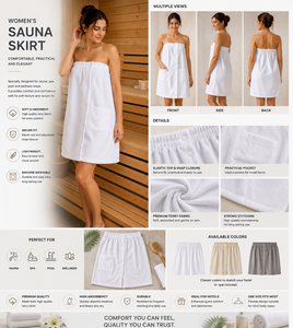 Serviette de sauna commerciale pour femmes, jupe de bain élastique ajustable à boutons-pression pour spa, hôtel, complexe hôtelier, vente en gros - Product Image 4