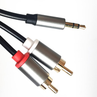 Aux 1.8m Audio 3.5mm ke 2 colokan RCA kabel Pria Pasangan memutar dengan jaket PVC dan pelindung kepang untuk ponsel PC Android