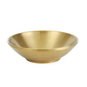 Korean Style Salad Fruit Noodle Mixing Bowls Stainless Steel Gold Large Round Soup Ramen Bowl