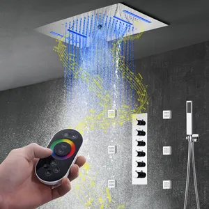 64 Colors LED Big Ceiling Shower Head Chrome Finish Bathroom Shower Faucet Set With Body Jet