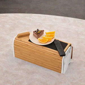 Bamboo Stand-Type Sofa Arm Tray Foldable 360 Rotating Phone Holder with Single Tier for <b>Drinks</b> and Snacks - Product Image 3