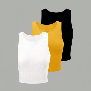 Débardeur court tendance pour femme, coupe ajustée, idéal pour l'été, style décontracté, basique mais de haute qualité, vente en gros - Product Image 1