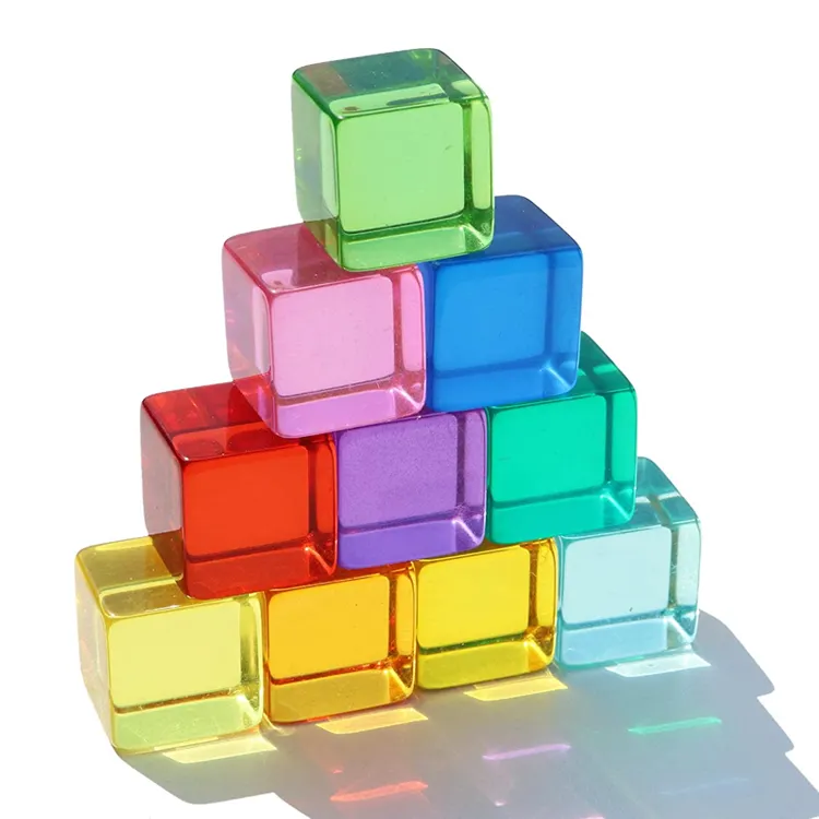 JAYI Custom Rainbow Acrylic Gem Cubes Blocks Lucite Stacking Toys Colorful Building Blocks Game Set for Kids