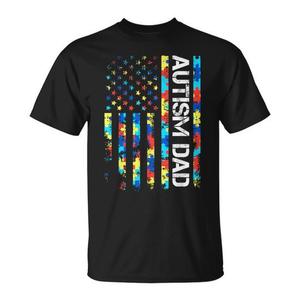 T-shirt Autism Dad Usa Flag a maniche corte con scollo rotondo e stampa digitale, regalo per la festa del papà per uomo - Product Image 1