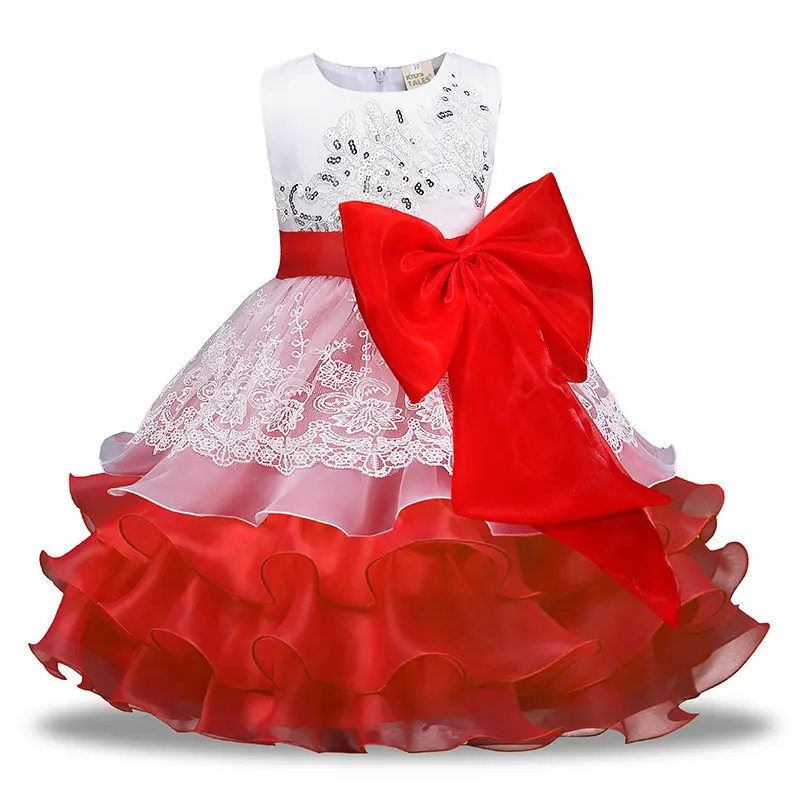 Red/Purple/Blue/Rose Princess Puffy Lace Child Party Dress Kid's Perform Dresses Flower Girl's Dresses In Wedding