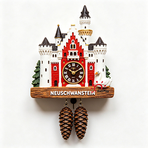 Imán de nevera personalizado con reloj del Castillo de <span class=keywords><strong>Neuschwanstein</strong></span> en 3D, recuerdo de resina con péndulo, recuerdo turístico de resina 3D con marca personalizada - Product Image 5