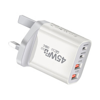 Adaptateur secteur portable 45W USB-C 4 ports à charge rapide pour téléphone portable et ordinateur portable, fonction PD 3.0, OTP, OVP, pour voyages US, EU, UK, AU