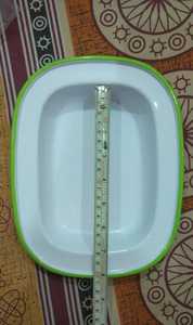 White Rectangular <b>Enamel</b> Pie Dish Green Rim Oven and Dishwasher Safe <b>Baking</b> <b>Tray</b> Serving Plate - Product Image 3