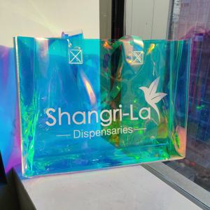 Bolsa de compras de regalo de plástico de PVC iridiscente holográfica con logotipo personalizado con asa de letras personalizadas - Product Image 5