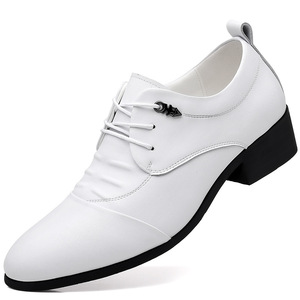 Chaussures habillées en cuir blanc pour hommes, bout pointu, à lacets, chaussures formelles de mariage, semelle souple en cuir de vache, taille adulte 40-46 - Product Image 3