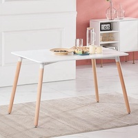 Table à manger carrée rectangulaire moderne en bois sur mesure avec plateau en MDF et pieds en hêtre, finition blanche, mobilier de salle à manger personnalisable