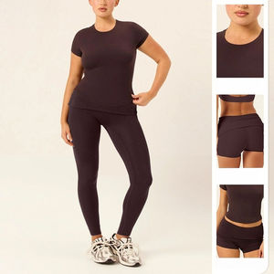 Conjunto Deportivo Personalizado LVD455 para Mujer, <span class=keywords><strong>Camiseta</strong></span> Deportiva de Compresión, Pantalones Cortos de Yoga con Cintura Elástica, Conjuntos de Yoga - Product Image 3